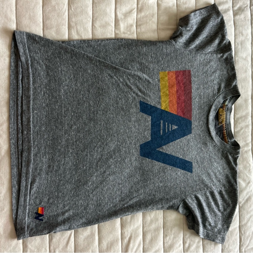 Aviator Nation Gray Tee with Rainbow Logo